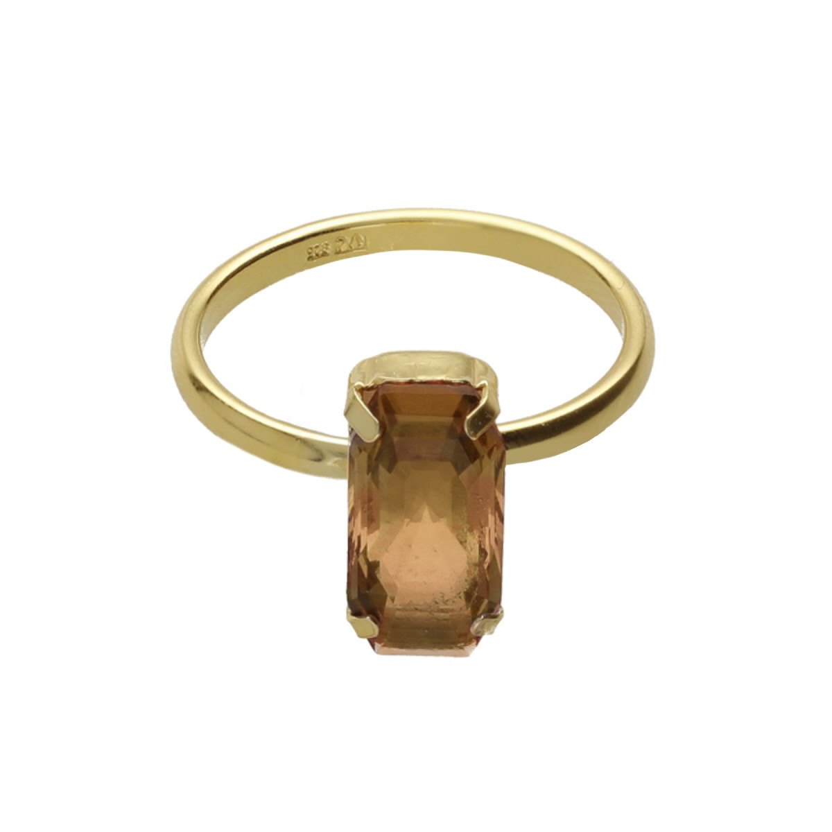 Victoria Cruz Inspire gold-plated adjustable ring with brown crystal in  rectangle shape