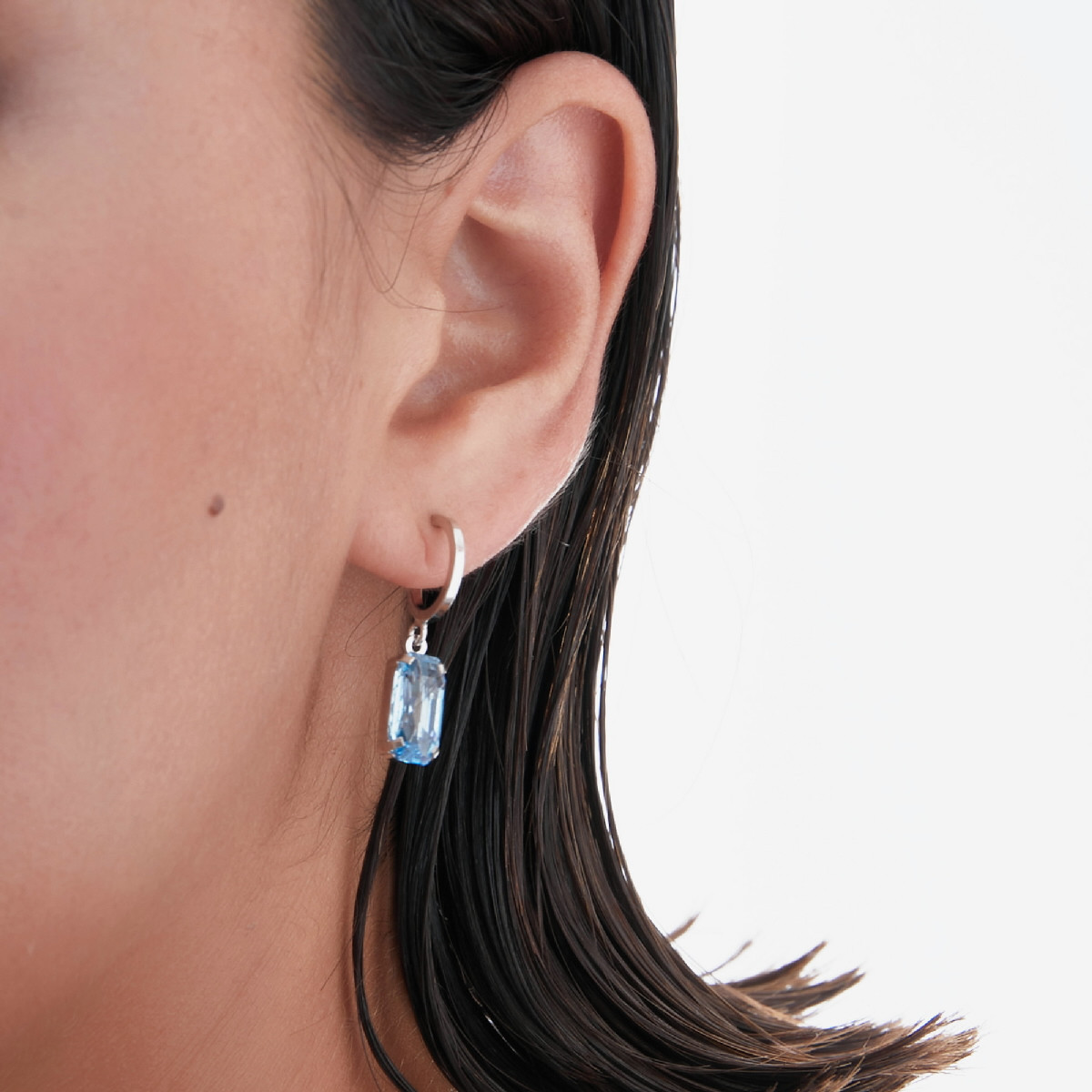 Victoria Cruz Inspire sterling silver hoop earrings with blue crystal in  rectangle shape