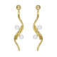 Pendientes curvo doble perla bañados en oro en oro image