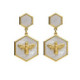 Honey gold-plated mother of pearl hexagonal medal with bee shape doble long earrings