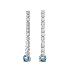 Ryver rhodium-plated row of zircons and Aquamarine crystal long earrings