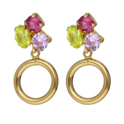 Odele gold-plated triple Multicolor crystals with a circle short earrings