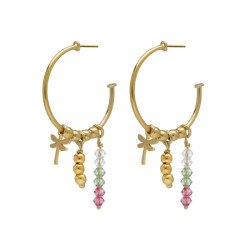 Bliss gold-plated dragonfly with multicolours crystals hoop earrings