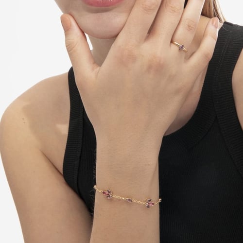 Victoria Cruz gold-plated adjustable bracelet with pink in flower