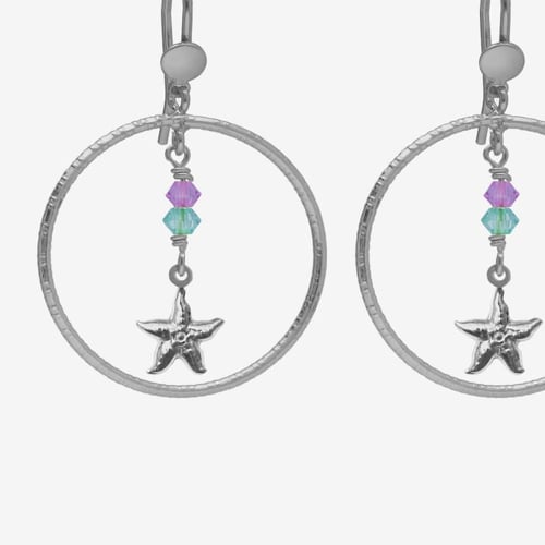 Bliss rhodium-plated starfish with multicolours crystals hook earrings