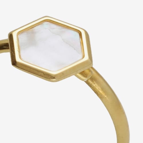 Honey gold-plated mother of pearl hexagonal ring