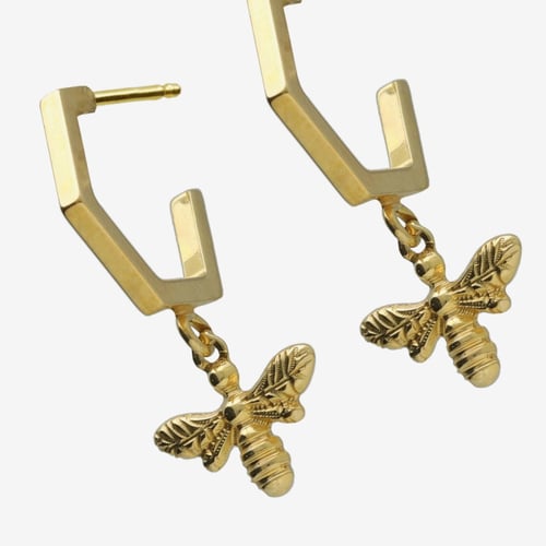 Honey gold-plated hexagonals with bee shape hoop earrings