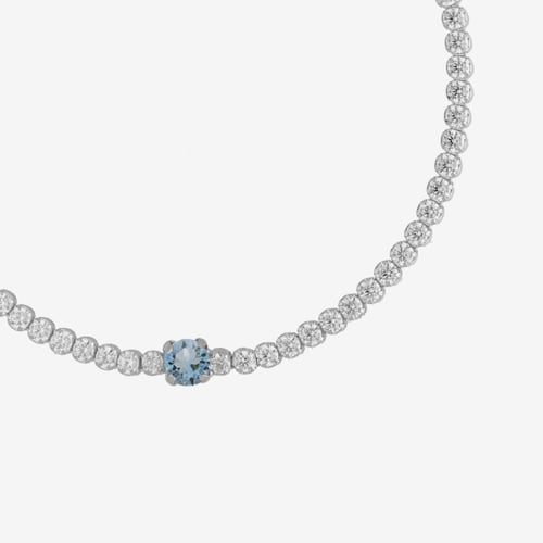 Ryver rhodium-plated row of zircons and Aquamarine crystal bracelet