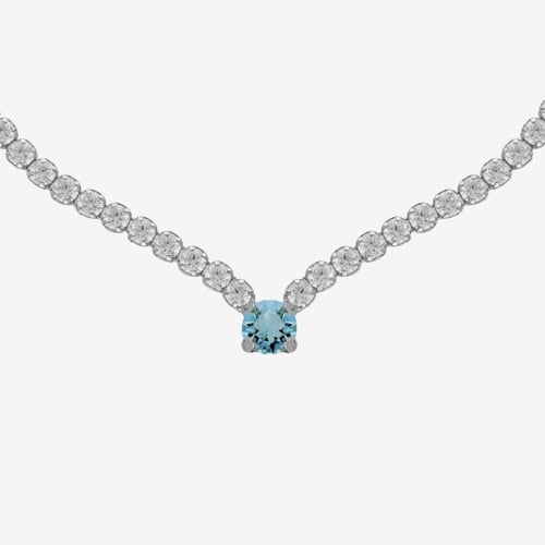 Ryver rhodium-plated row of zircons and Aquamarine crystal necklace