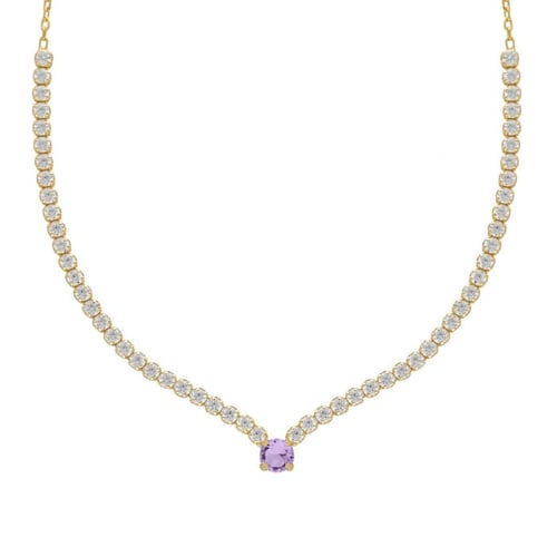 Ryver gold-plated row of zircons and Violet crystal necklace