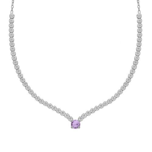 Ryver rhodium-plated row of zircons and Violet crystal necklace