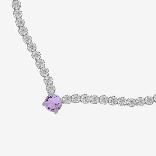 Ryver rhodium-plated row of zircons and Violet crystal necklace