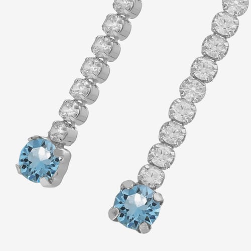 Ryver rhodium-plated row of zircons and Aquamarine crystal long earrings