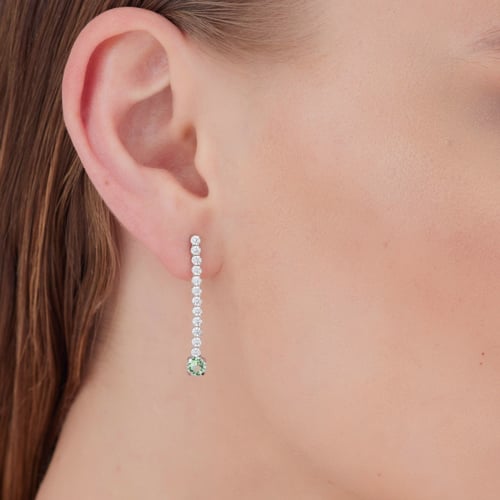 Ryver rhodium-plated row of zircons and Chrysolite crystal long earrings