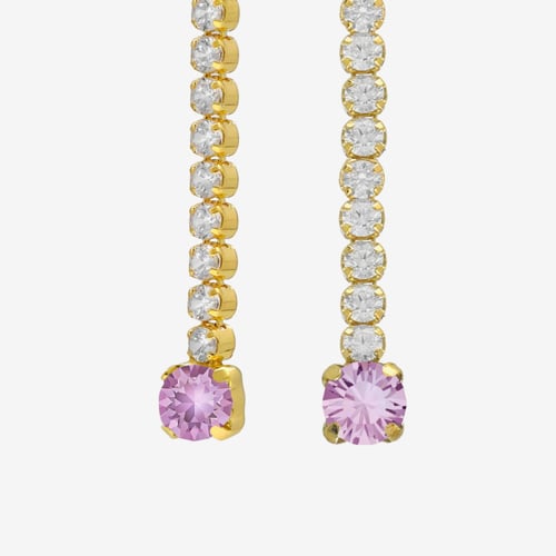 Ryver gold-plated row of zircons and Violet crystal long earrings