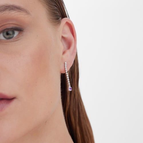 Ryver rhodium-plated row of zircons and Violet crystal long earrings