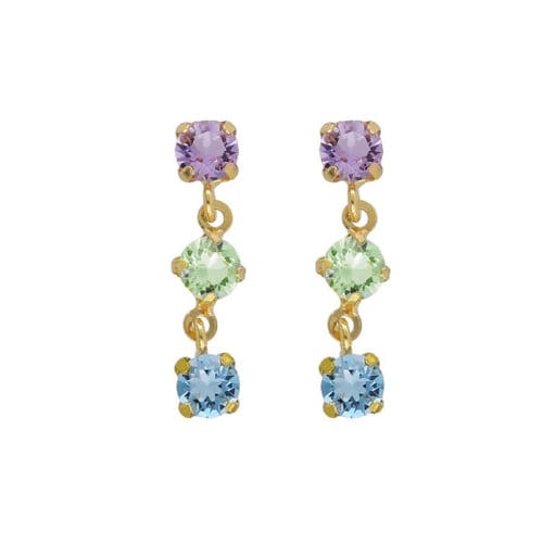 Ryver gold-plated triple multicolor crystals short earrings