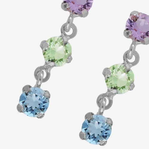 Ryver rhodium-plated triple multicolor crystals short earrings