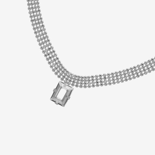 Empire rhodium-plated spheres flat mesh with a crystal short necklace