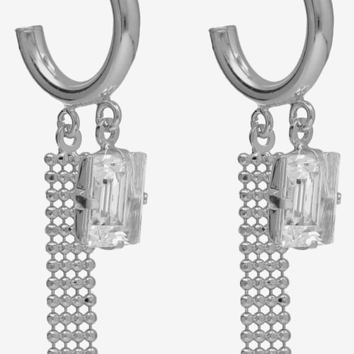 Pendientes de aro cadena de malla plana esferas con crystal elaborado en plata de Empire
