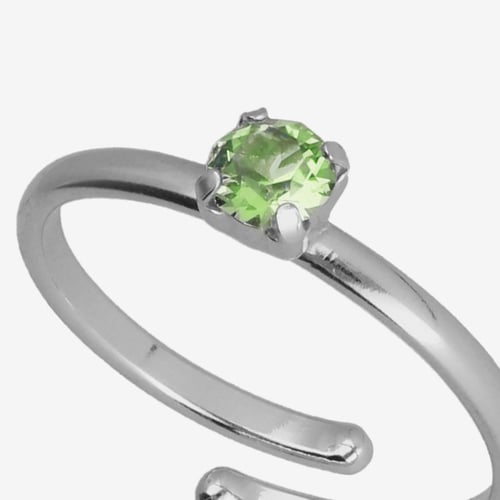 Ryver rhodium-plated adjustable ring with Chrysolite crystal in circle shape