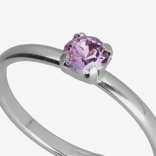 Ryver rhodium-plated adjustable ring with Violet crystal in circle shape
