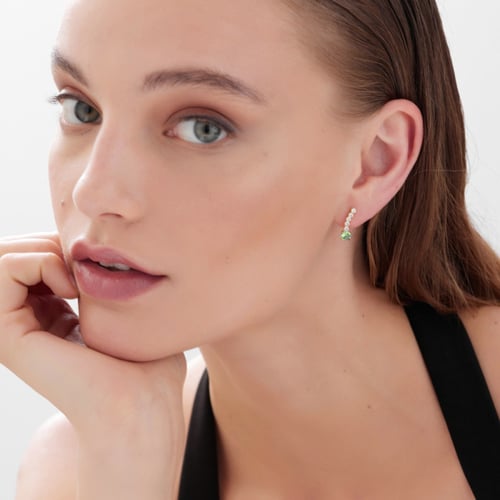 Ryver gold-plated row of zircons and Chrysolite crystal short earrings