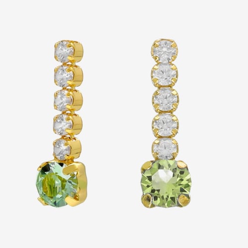 Ryver gold-plated row of zircons and Chrysolite crystal short earrings