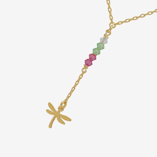 Bliss gold-plated dragonfly with multicolours crystals tie necklace