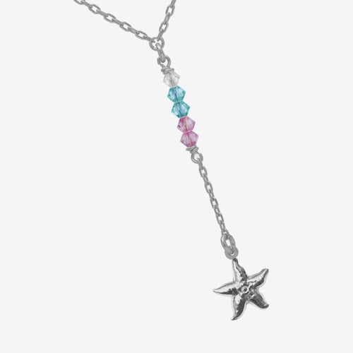 Bliss rhodium-plated starfish with multicolours crystals tie necklace