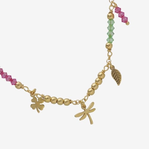 Bliss gold-plated dragonfly with multicolours crystals short necklace