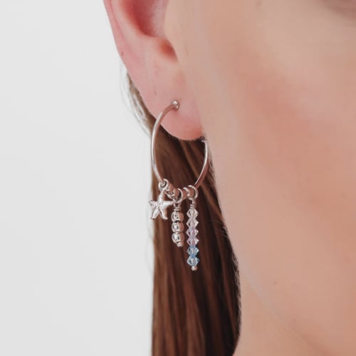 Bliss rhodium-plated starfish with multicolours crystals hoop earrings