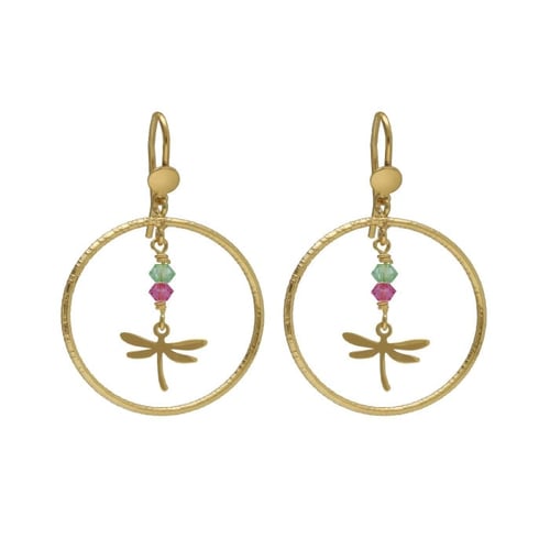 Bliss gold-plated dragonfly with multicolours crystals hook earrings