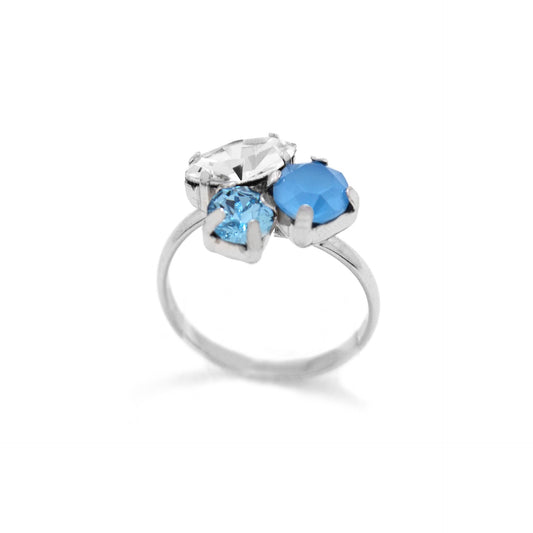 Rhodium Plated Sterling Silver Ring blue crystal from Aura