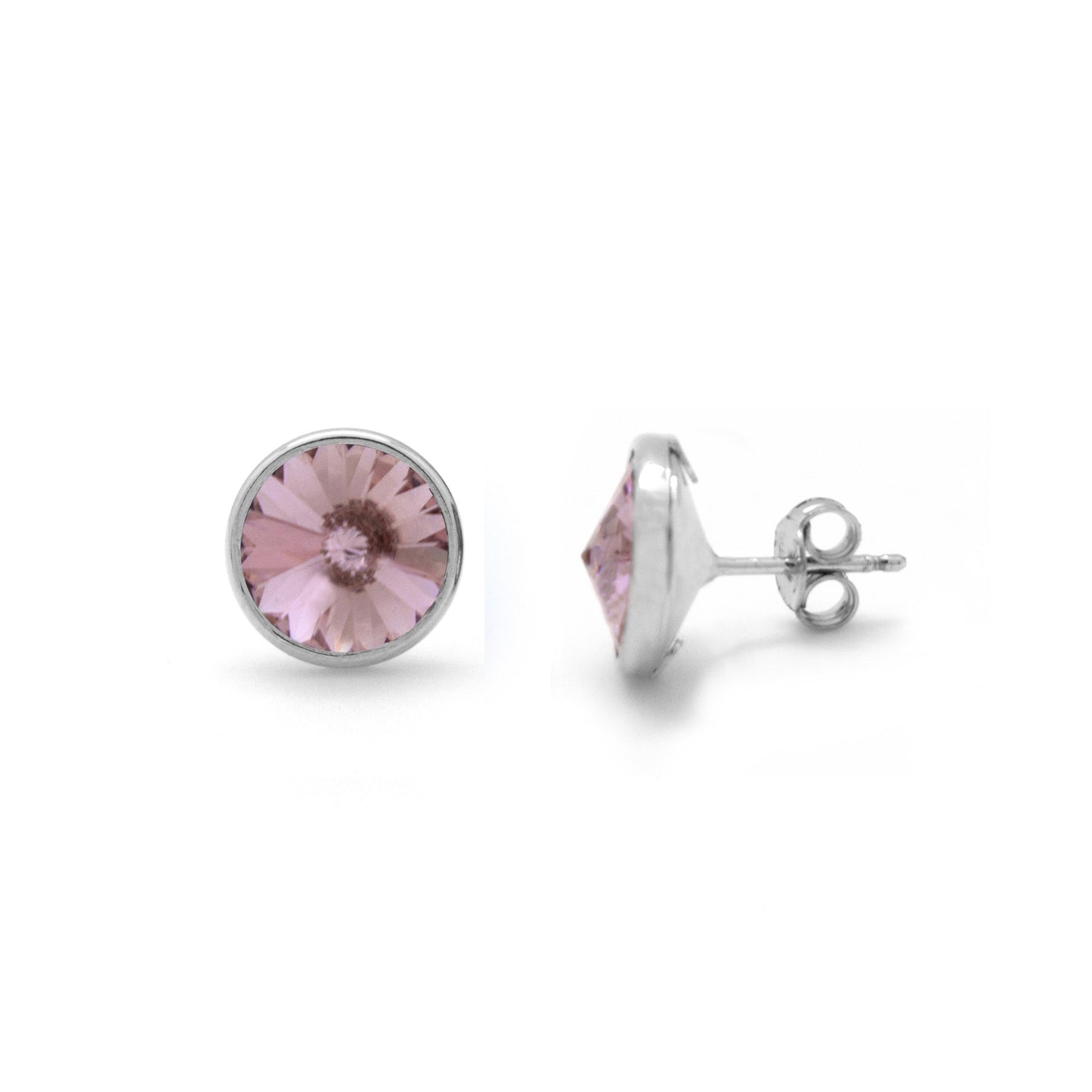 Rhodium Plated Sterling Silver Stud earrings 9mm circle crystal from Basic