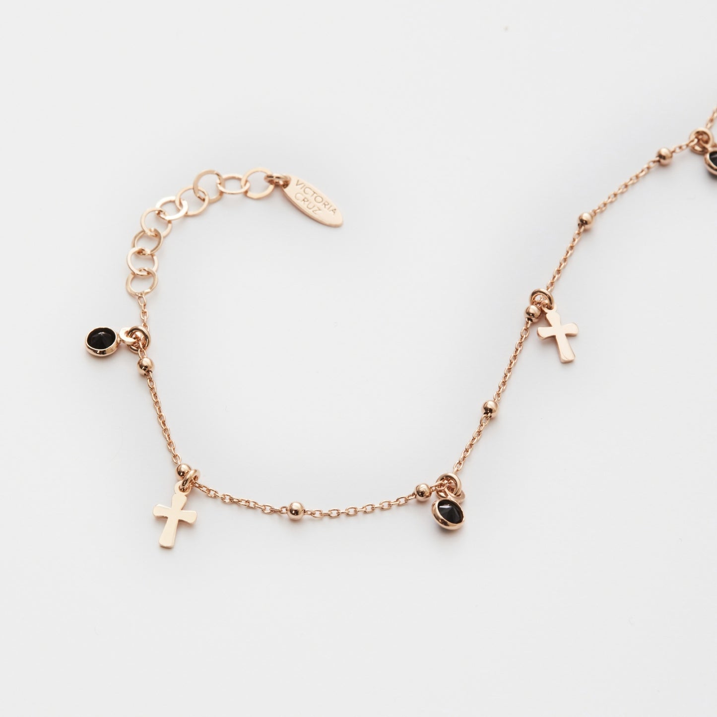 Rose Gold plated Sterling Silver Bracelet cross black crystal from Alea