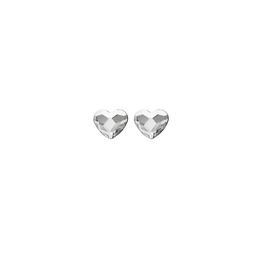 Pendientes botón corazón cristal en Plata baño rodio de Cuore