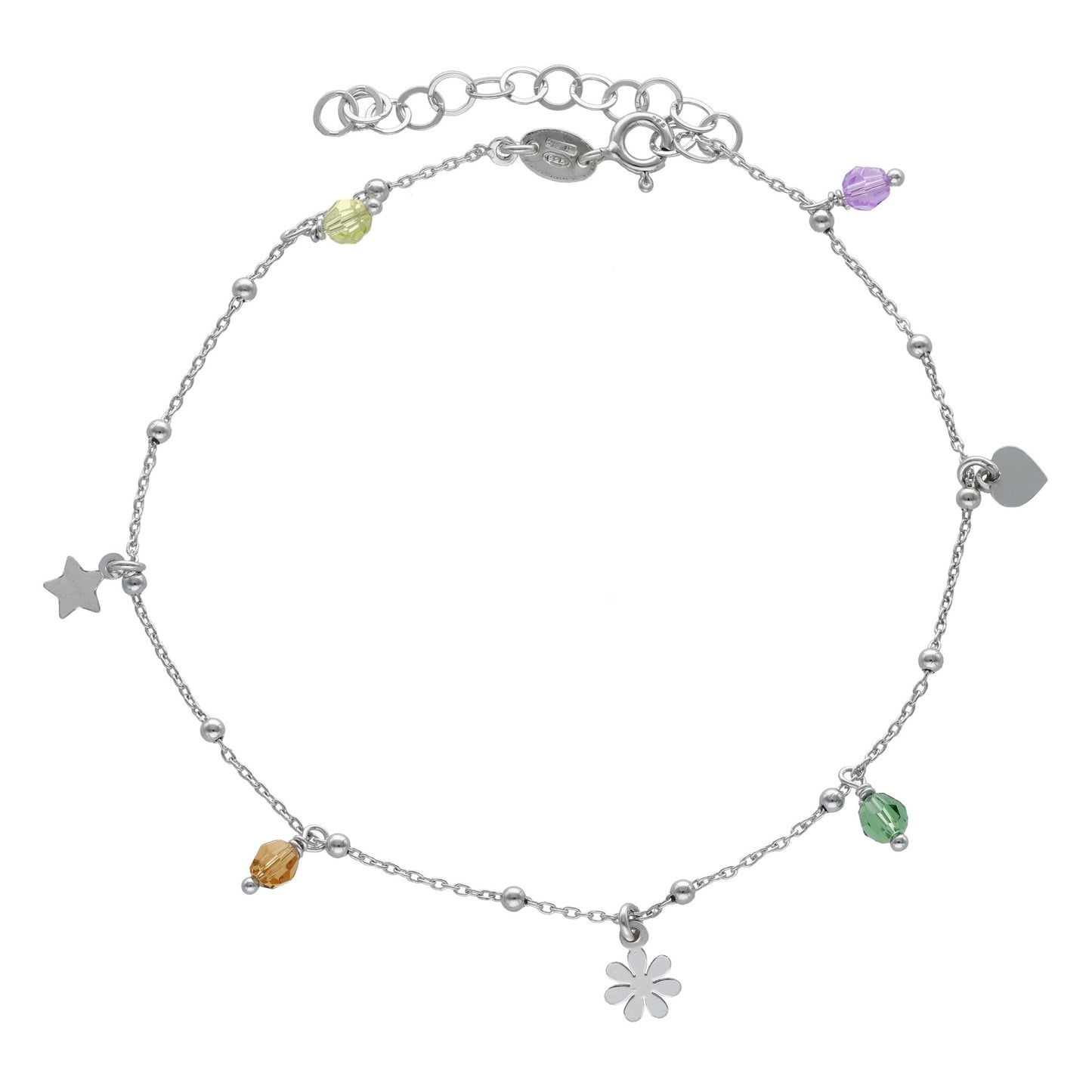 Sterling Silver Anklet multicolor crystal