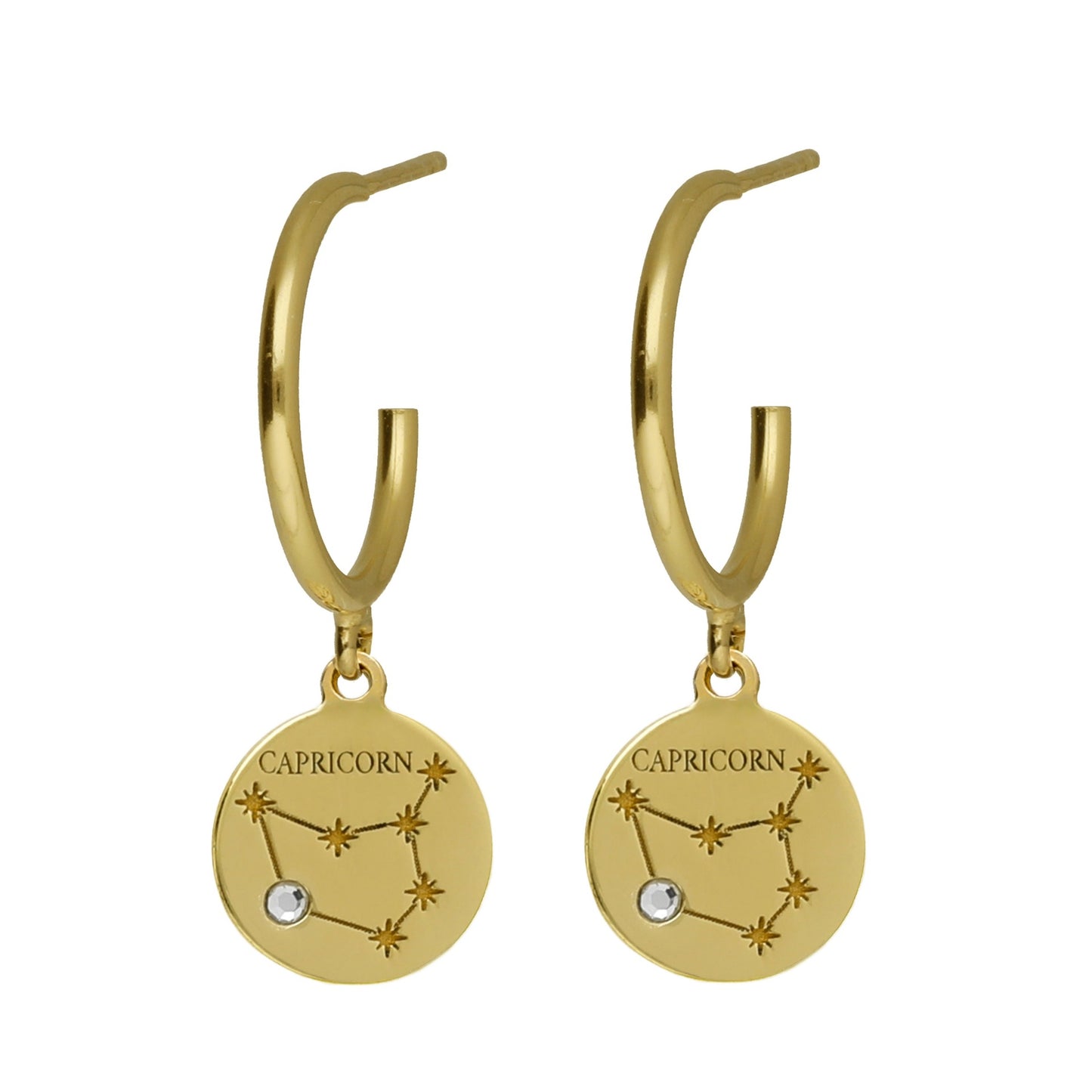 Pendientes aro horóscopo cristal blanco en Plata baño Oro de Zodiac