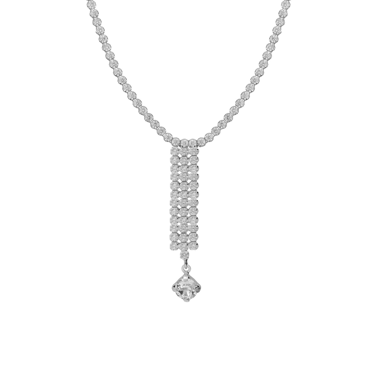 Long cascade necklace with white crystal in silver from Aurore