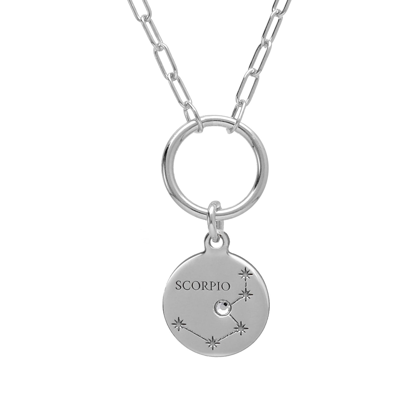 Rhodium Plated Sterling Silver Short necklace horoscope white crystal from Zodiac