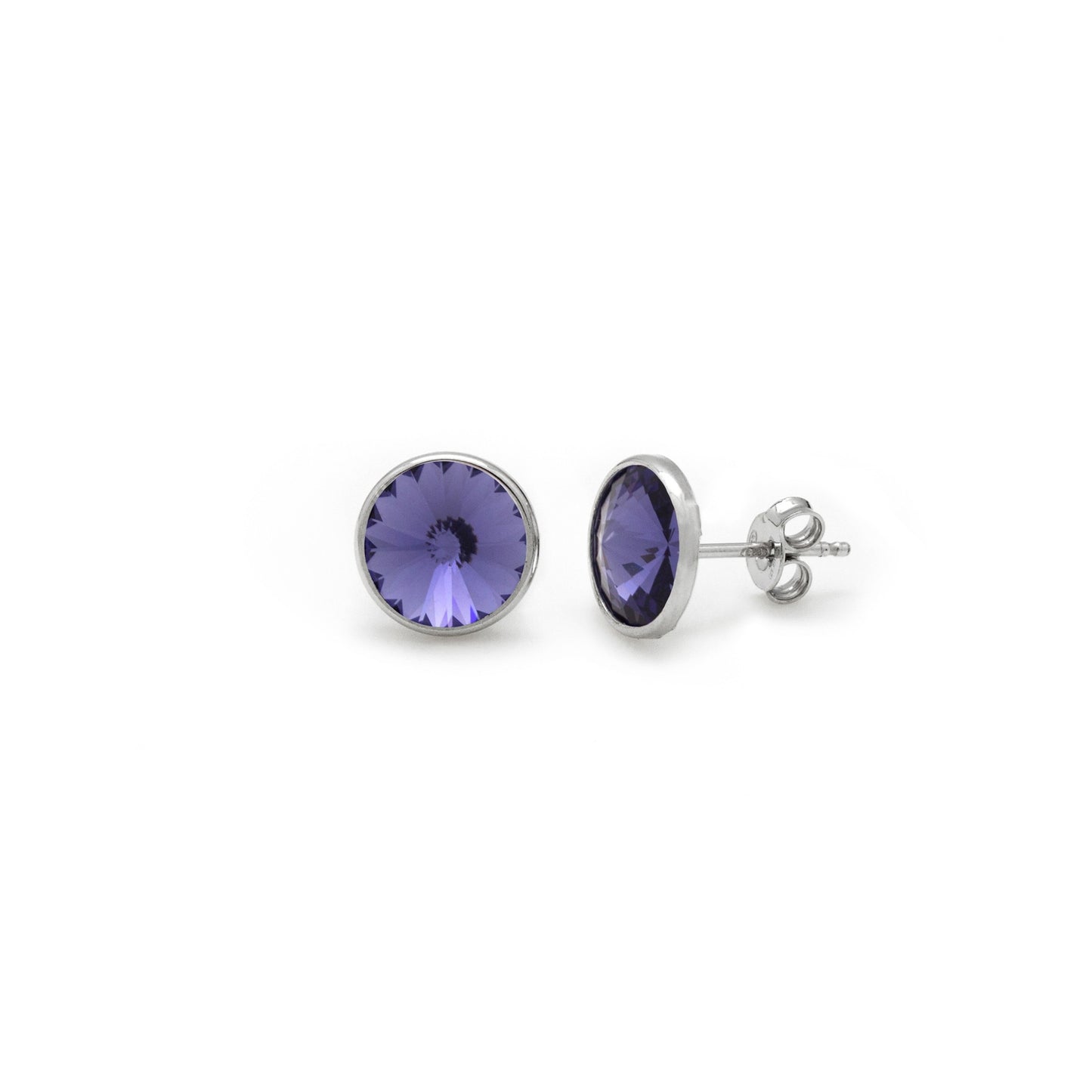 Rhodium Plated Sterling Silver Stud earrings 11,5mm circle crystal from Basic