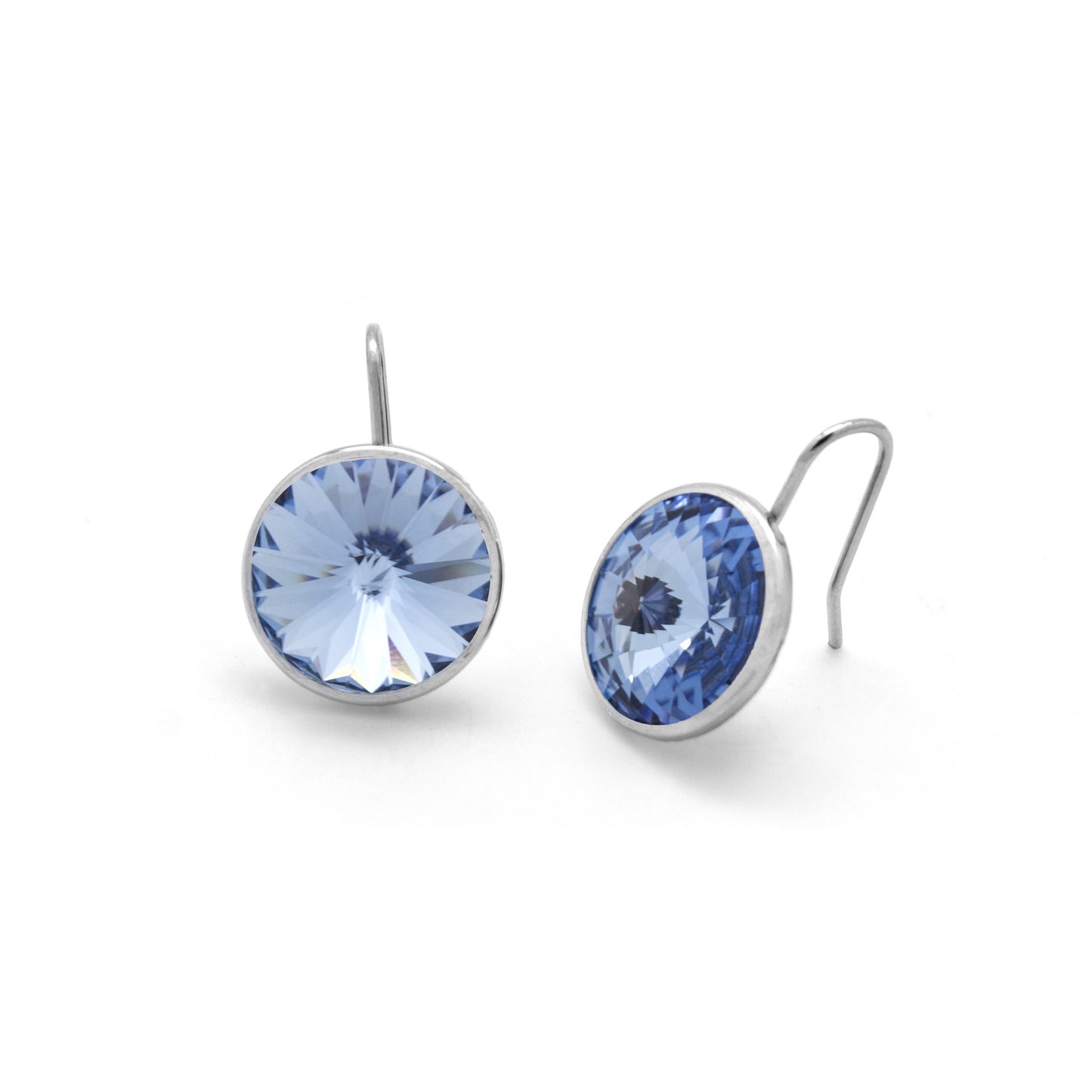 Rhodium Plated Sterling Silver Short earrings 15mm circle crystal from Basic