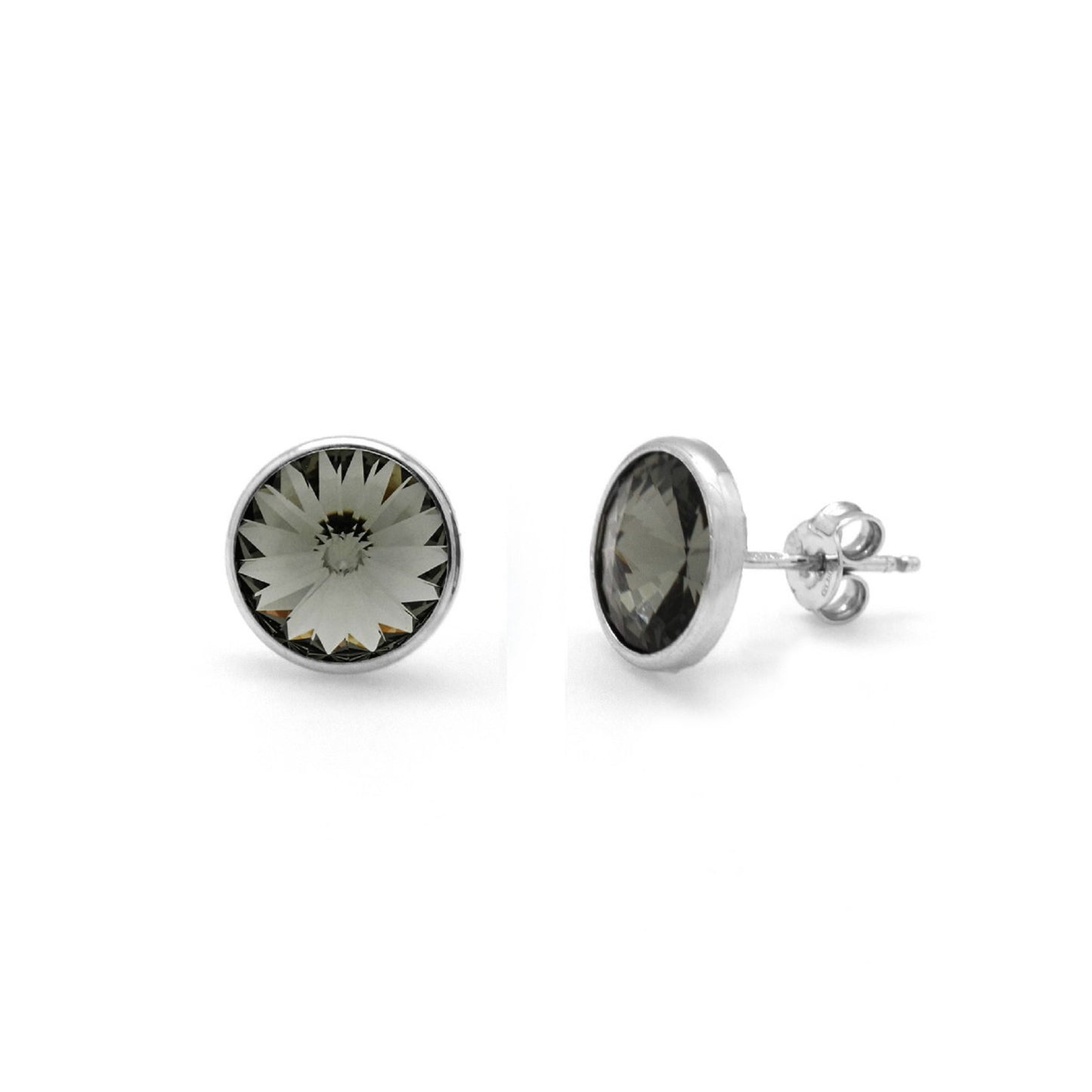 Rhodium Plated Sterling Silver Stud earrings 9mm circle crystal from Basic