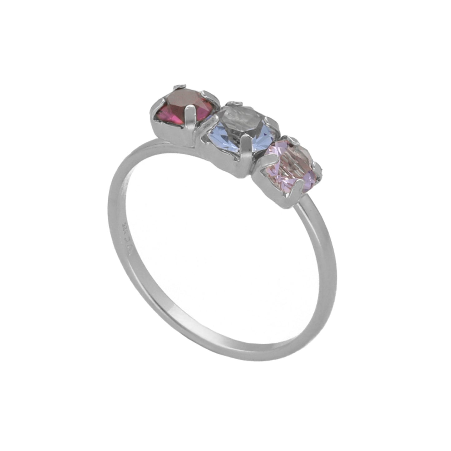 Anillo ajustable cristal multicolor en Plata de Velvet