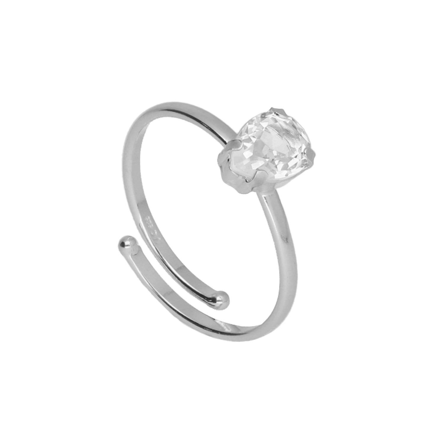 Anillo ajustable cristal blanco en Plata de Eunoia