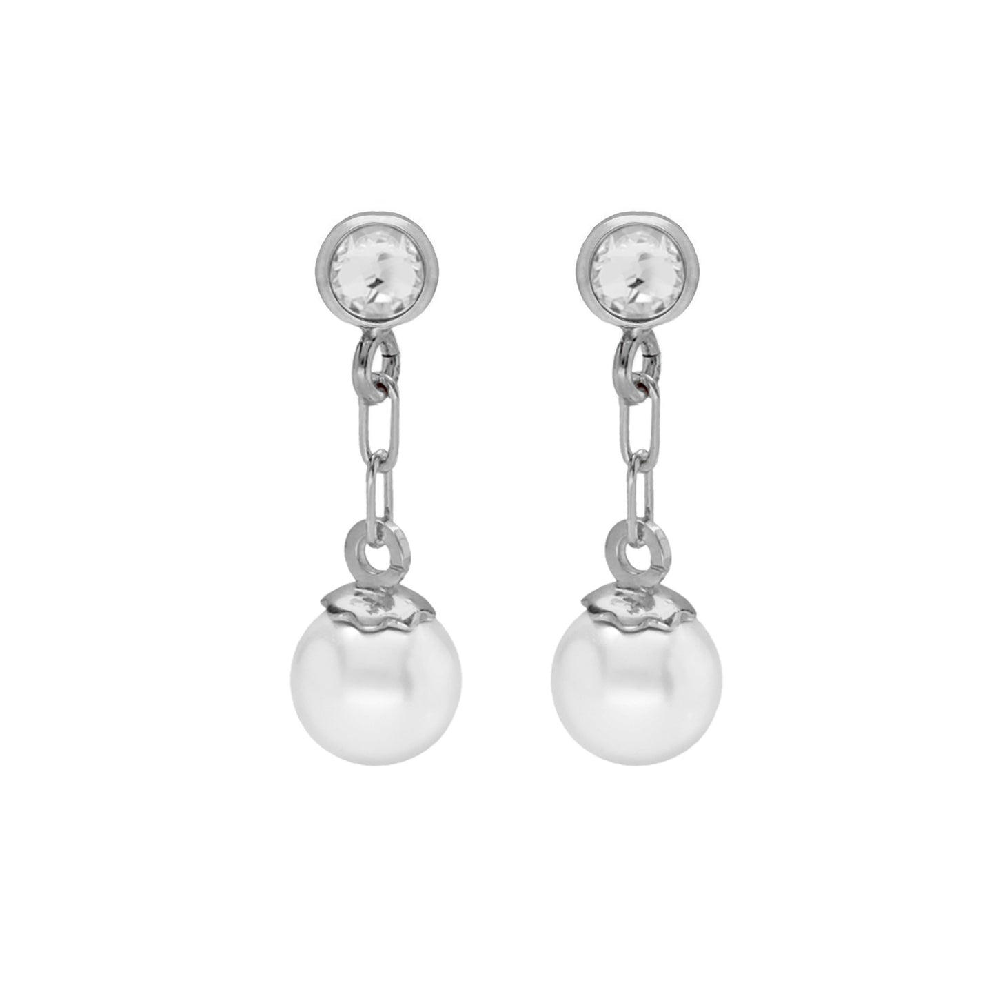 Sterling Silver Short earrings white crystals and pearls from Mother