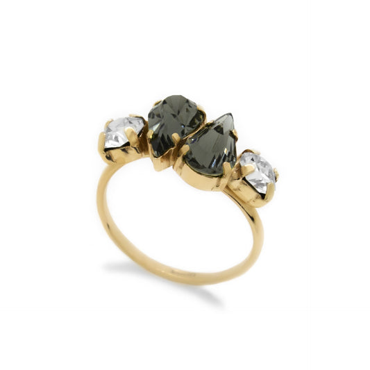 Gold plated Sterling Silver Ring gray crystal from Drop