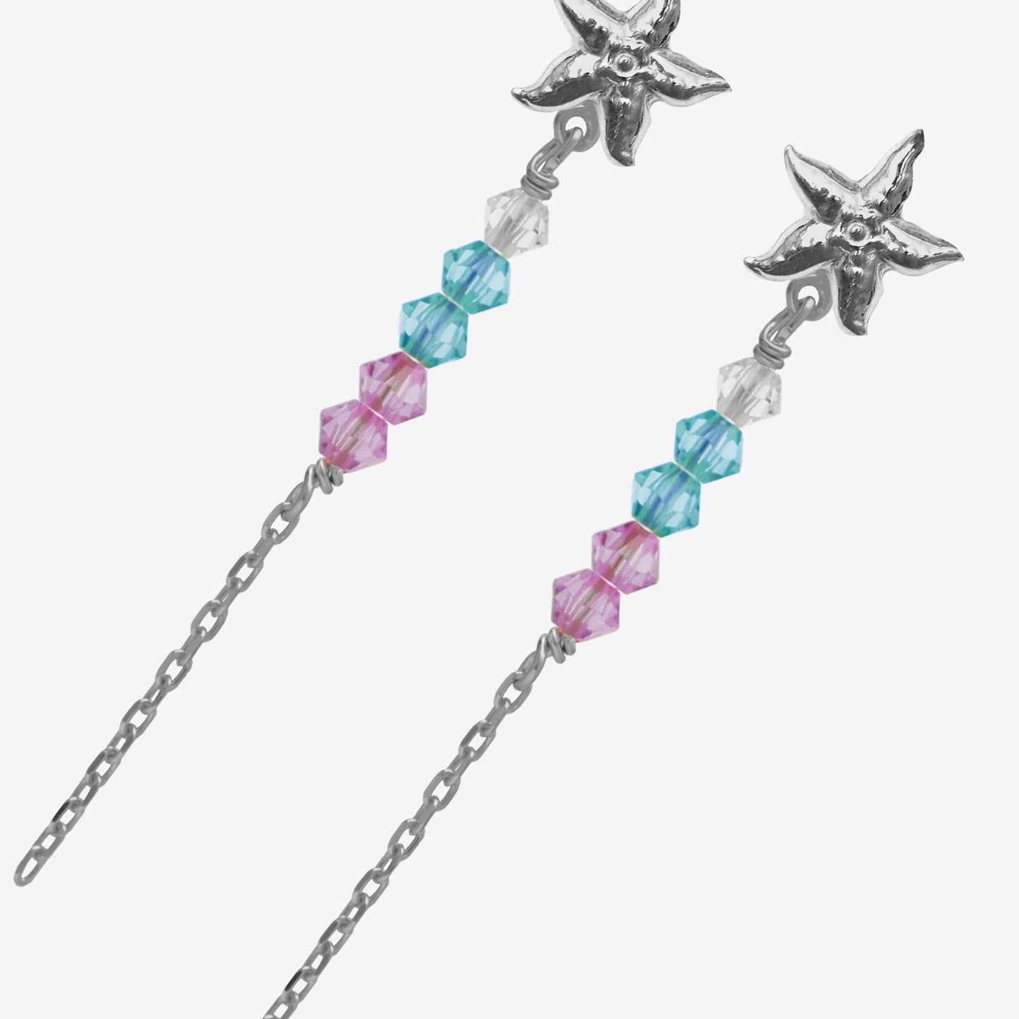 Rhodium Plated Sterling Silver Long earrings star multicolor crystal from Bliss