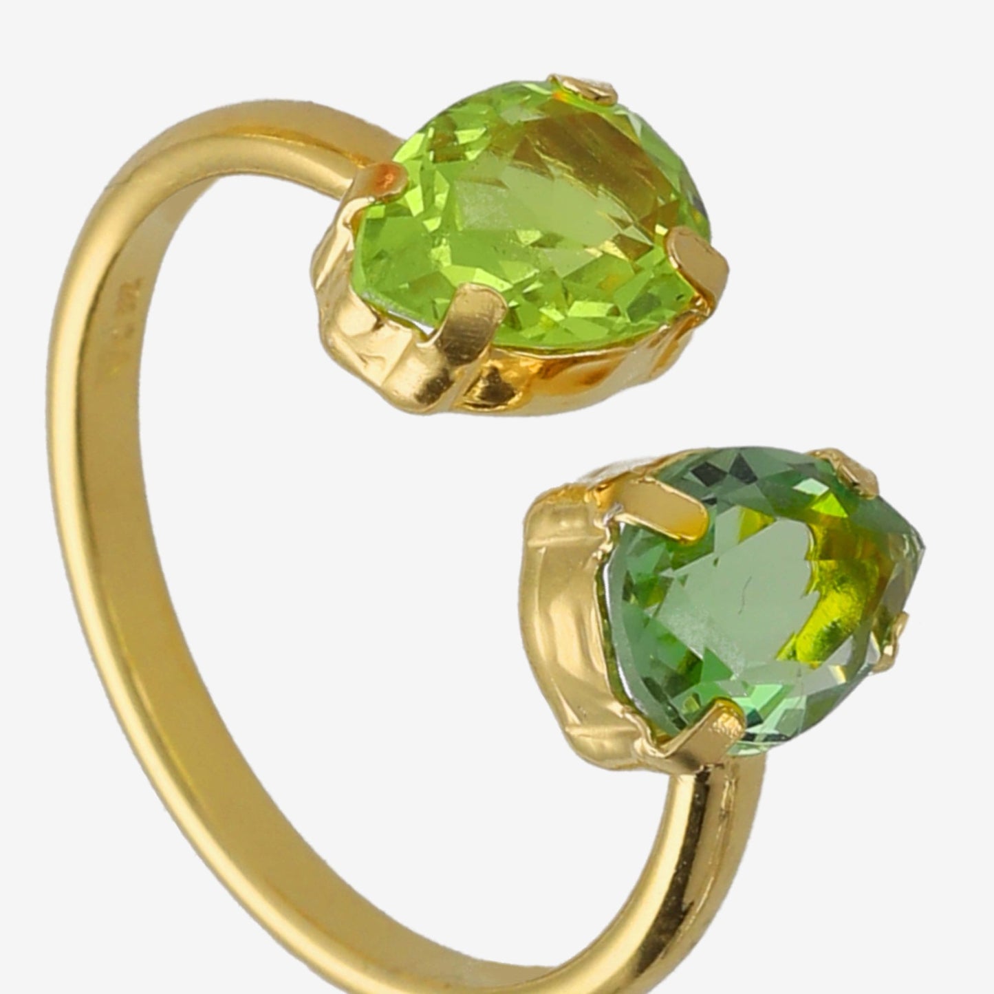 Anillo ajustable lágrima cristal verde en Plata baño Oro de Glory